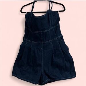 Corset Back Navy Blue Denim Romper
